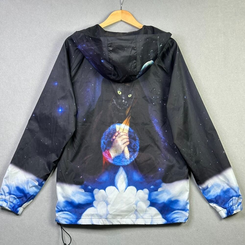 RIPNDIP Galaxy Prayer Hands Space Cat Black Wind Zip Up Windbreaker Jacket M